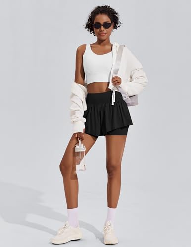 PINSPARK Flowy 2 in 1 Running Shorts for Women High Waisted Tennis Athletic Short Workout Gym Skorts with Pockets4