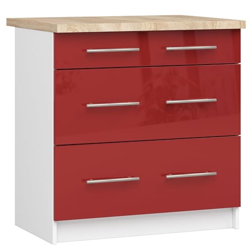 AKORD | Armoire de Cuisine avec Plan de Travail - Oliwia S80 | Meuble Bas avec 3 Tiroirs | Armoire de Cuisine Basse de 80 cm de Large | 46x80x85 cm | Blanc |...