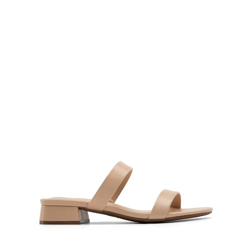 DREAM PAIRS Women's Slides Heels Slip On Low Block Sandals Two Strap Open Round Toe Chunky Casual Summer Mules Shoes2