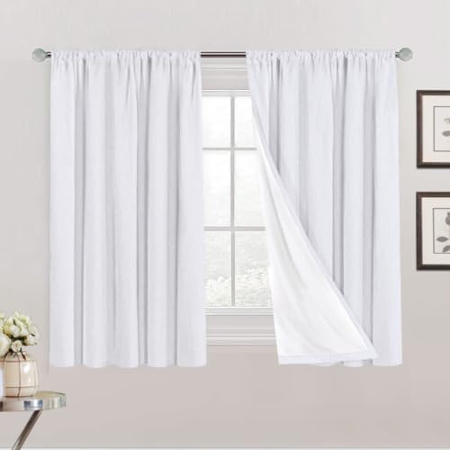 Image of 100% Blackout Curtains Primitive Linen Textured Curtain Drapes for Bedroom Full Light Blocking Window Curtains Draperies for Living Burlap Fabric Soft with White Liner (52"W x 54"L, Pearl White)