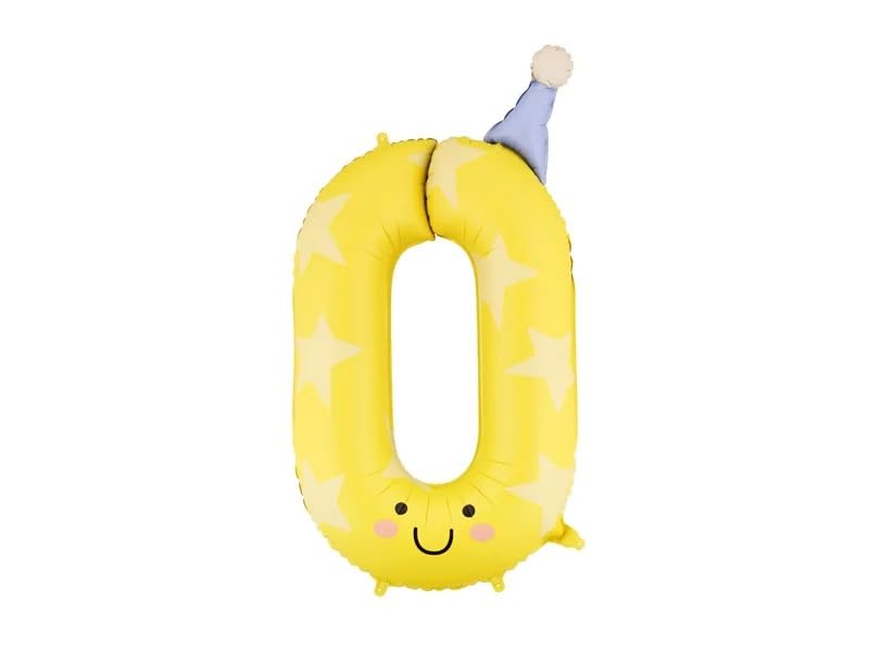 Cute Number Balloons for Birthday Parties, 0-9 Selectable Numbers, Multicolour Smiley Face Design, 86cm, Kids and Adults (Number 0)