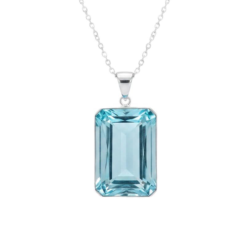 Pendentif en quartz bleu naturel rectangulaire à facettes avec collier