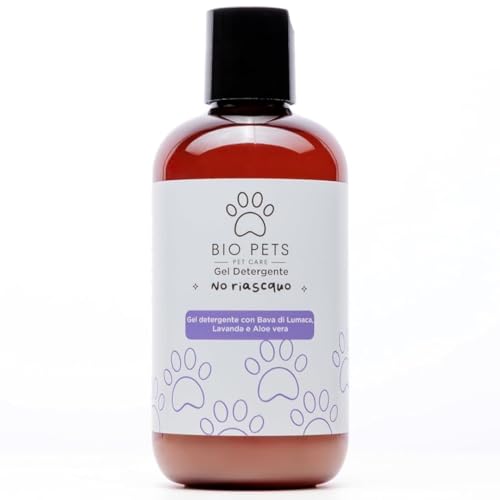 Bio Pets Gel Detergente senza Risciacquo per Cani e Gatti 250ml – Shampoo Secco con Aloe, Bava di Lumaca, Olio di Avena – Per Manto Lucido e Cute Curata