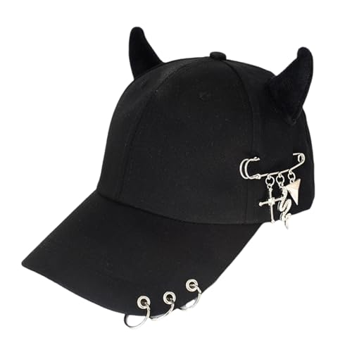 Consejos para Comprar Gorras de Moda los mejores 10. 44 SHU GE - Gorra de béisbol de moda, gorras de béisbol con anillos de metal, correa ajustable, sombrero de cuerno de algodón, único para hombres y mujeres, Pin Snake Black, Talla...