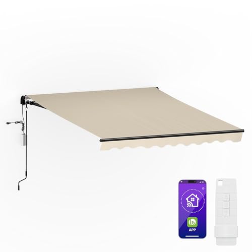 blumfeldt CloudShade Toldo - Toldo Motorizado Exterior, Control por App & Mando, Protección UV 30+ & Lluvia, Ángulo Ajustable, Estructura de Aluminio, Fácil Montaje en Pared, 250x200 cm, Beige