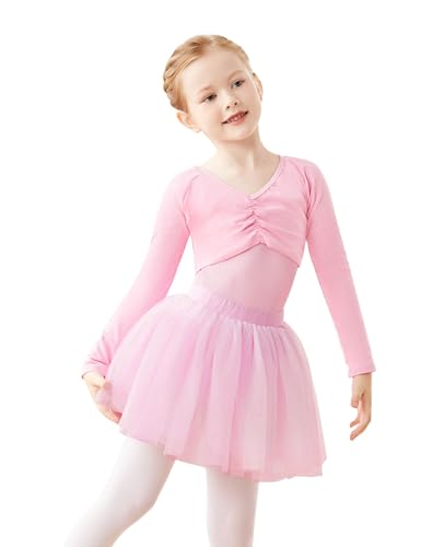 Avrigirl Pink Girls Ballet Wrap Top Crop Dance Shrug Cotton Athletic Sweater for Dance Leotards