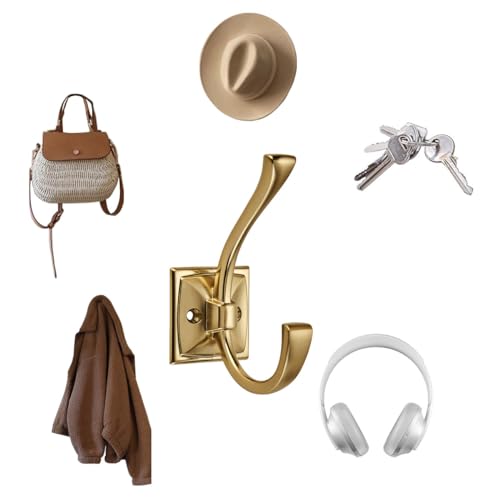 CABDM 10 Pack Decorative Heavy Duty Towel Hooks for Hanging Robe Double Champagne Bronze Coat Hooks Wall Mounted with Screws for Key, Towel, Bags, Cup, Hat