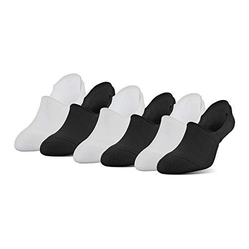 PEDS Women's Memory Cushion Mid Cut No Show Socks, 6 Pairs, White/Black, Shoe Size: 5-10