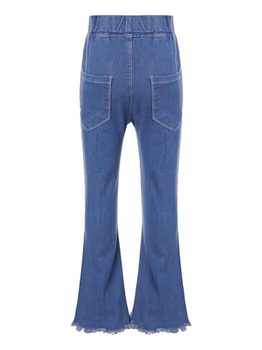 TiaoBug Girl's Raw Hem Flared Jeans Retro Style Bell Bottoms Pants Jeggings Distressed Denim Trousers with Pockets2