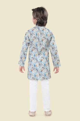 Image of Boys Cotton Full Sleeve Printed Kurta Pyjama Set, Chikankari Kurta Kids Ethnic wear Festive & Traditional Outfit | Boys Kurta Pajama Set