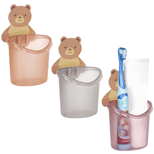 Linkidea 3 Pack Wall Mount Toothbrush Holder for Bathroom, Shower, Plastic Self Adhesive Wallmount Power Tooth Brush Hanger Compatible with Colgate, Spinbrush, Oral-B Kids Battery Toothbrush