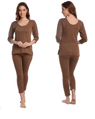 MeraOne Women's Brown Thermal Set | Ultra Soft & Warm Thermal Innerwear for Winter | 3/4th Sleeve Top & Leggings | (Brown)-image-10