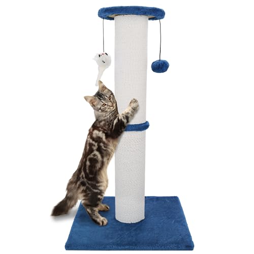 Ahomdoo Cat Scratching Post 34 Inches Heavy Duty and Thicker Cat Scratching Post Sisal Rope with Hanging Ball and Mice Scratching Post for Indoor Cats and Adult(Bright Green)