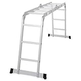 Giantex 12.5 Ft Multi Purpose Folding Step Ladder Platform Extendable Scaffold Ladder EN131 Aluminum 7 in 1 Extension Step Lightweight 330LB (12.5 Ft)