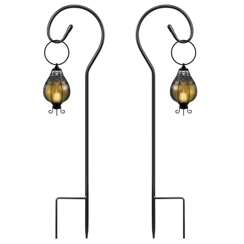 SEGNAYEN Shepherds Crook Haken für Gartenleuchten, 80cm Verstellbare Gartenlaternenhaken mit Metallpfahl zum Aufhängen von Solarleuchten, Pflanzkörben, Schwarz, 2 Stück
