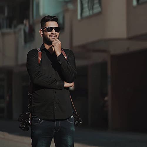 Image of Golden Arrow Leather Camera Strap Belt with Personalised Logo (Black)