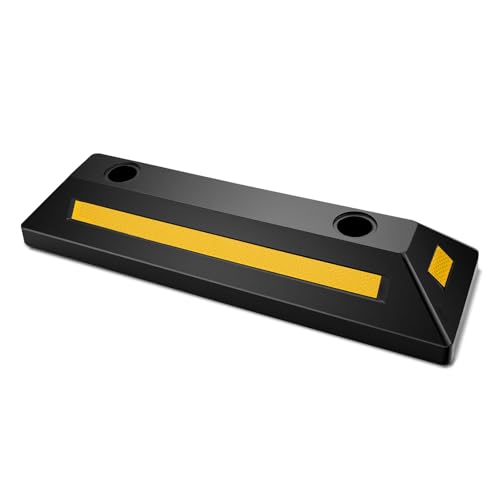 VEVOR Topes de Estacionamiento, Topes de Rueda, 2 Unidades, 548 x 158 x 94 mm, con Bandas Reflectantes, Barrera de Estacionamiento de Goma para Coches, Furgonetas y Camiones, Guía de Rueda, Negro