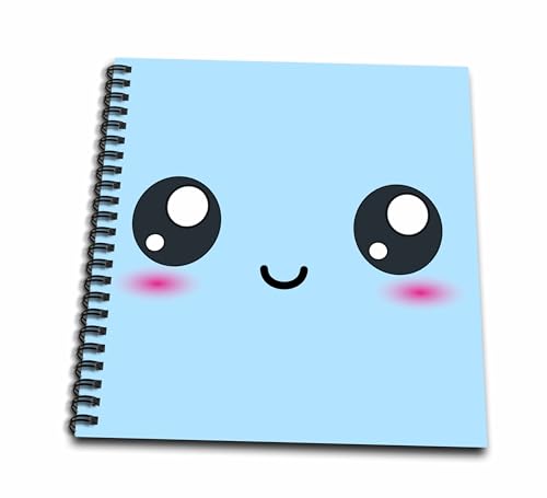 3dRose db_76626_1 Pastel Baby Blue Cute Smiley Square Adorable & Kawaii Cartoony Smiling Face Happy Cartoon Drawing Book, 8 by 8"