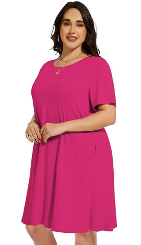 Image of elescat Plus Size Summer Dresses for Women Casual Short Sleeve Pockets Loose Oversized T Shirt Sundress 2026