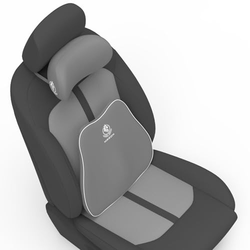 Image of MRRON Series Memory Foam Neck Rest & Lumbar Support for Car or Office Chair, Neck Pillow Kit Designed Ergonomically for Extra Support (Grey, Slim backrest)