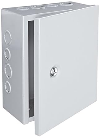 BUD Industries JBH-4958-KO Steel NEMA 1 Sheet Metal Box with Knockout and Hinged Cover, 8 Width x 10 Height x 4 Depth, Gray Finish