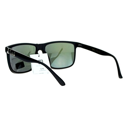 Mens Locs Sunglasses Matte Black Square Frame Mirror Lens UV4003