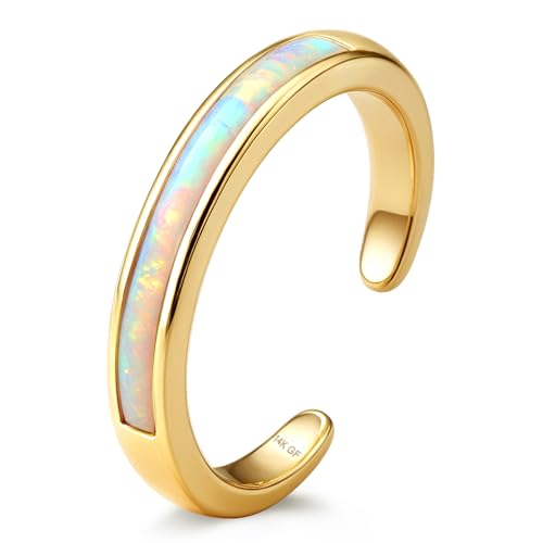 FIASASO 14K Gold Filled Toe Rings for Women Non Tarnish 14K Gold Filled Toe Ring Adjustable Band Opal Dainty Toe Ring Summer Beach Open Toe Rings Foot Jewelry - Main Image