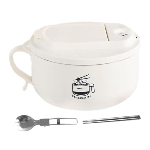 Cuenco de fideos para microondas - Cuenco de ramen aislado seguro con asa de tapa | Vaso de sopa de acero inoxidable hueco de doble capa | con gran capacidad para estudiantes, dormitorio