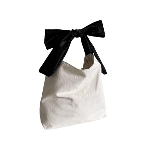 Slouchy Shoulder Bag Bow Canvas Bucket Tote for Women Lightweight Black Knot Purse Large Elegant Old Money Handbag Fall