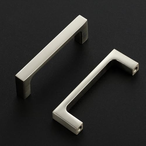 Image of Ravinte Brushed Nickel Kitchen Cabinet Solid Handles,3 Inch,5 Pack | Solid Zinc Alloy, Modern Slim Style, Square Design, Deep-Thread Firm Base, Screws Included, for Kitchen Drawers & Cupboards