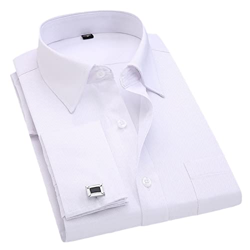 Kelsiop Men's French Cufflinks Business Dress Shirt Long Sleeve