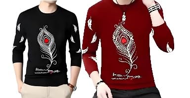 Image of Men Round Neck Cotton Blend Stylish Printed T-Shirt