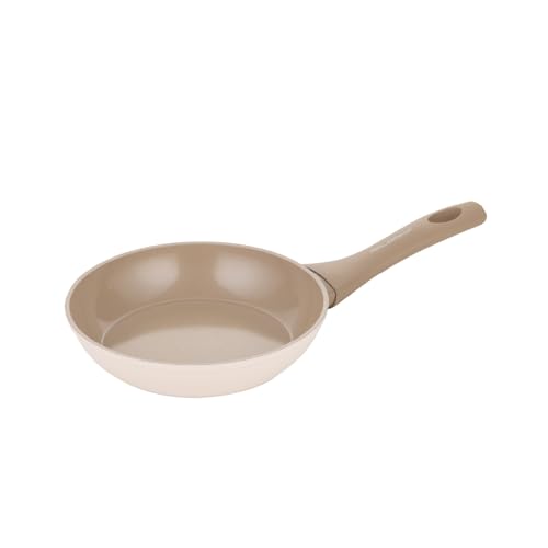FLORINA Schmiedaluminium Pfanne MOKKA | Bratpfanne 18 cm mit Keramikbeschichtung | Für Induktions-, Gas-, Elektroherd | Leicht zu Reinigen | Soft-Touch-Holzoptik-Griff | Hitzebeständig und kratzfest