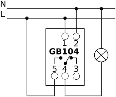 Electrical wiring diagram for GreenBlue GB104 Digital Timer showing L, N inputs and switched output connections.