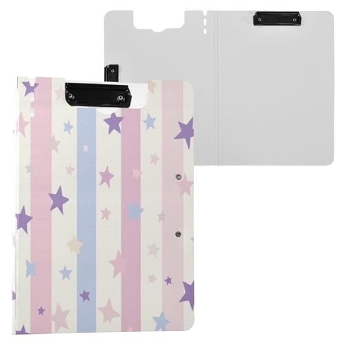 JUMBEAR Portapapeles de rayas de estrellas coloridas A4 con clips dobles, tablero plegable con tapa, organizador personal ligero adecuado para hospitales, oficinas, escuelas, negocios, suministros de