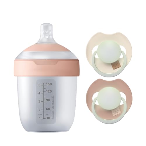 Difrax LOVI Coffret Naissance– Biberon 150 ml + Sucette Dynamique 0 à 6 mois Mois – Phosphorescente – Allaitement & Biberon – Anti-Colique – Cadeau...