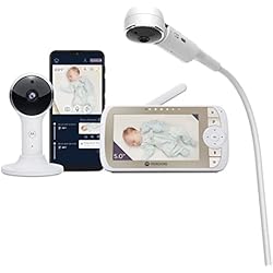 Motorola Nursery VM65X Connect - Video monitor de bebe con montaje en cuna - 5 pulgadas 1080p Wi-Fi - Conectado al Motorola Nursery app - Montaje flexible de cámara magnética - Blanco
