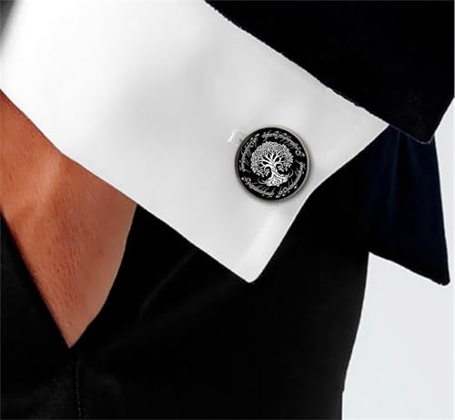 Kooer Cufflinks For Men, White Tree Cufflinks Wedding Christmas Tree of Life Cuff Links Gift For Men Father Dad Husband3