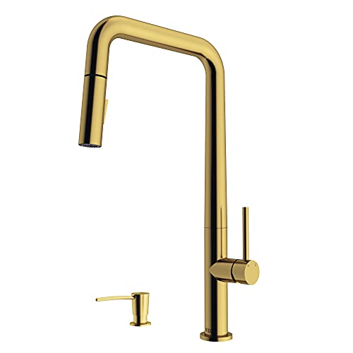 VIGO VG02031MGK2 18.25  H VIGO Parsons Pull-Down Kitchen Faucet with Soap Dispenser in Matte Brushed Gold
