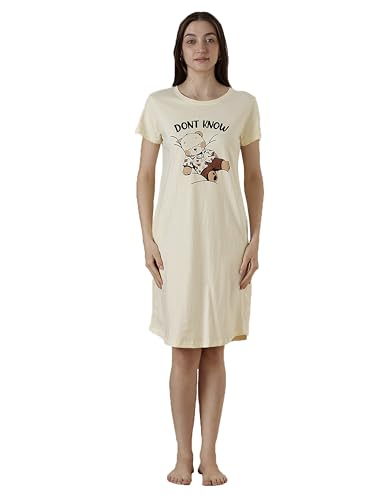 Image of 9shines Label Hosiery Cotton Knee Length Short Night Dress | Short Nighty for Women with Pocket | Graphic Print Nightwear | Night Gown for Women (M-7XL)