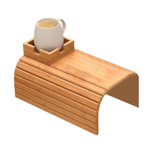 Bandeja para el brazo del sofá – Mesa auxiliar de madera con pinza, organizador de posavasos de bebidas, antideslizante, para alimentos, bebidas, aperitivos, teléfono remoto, lectura, salón, sofá