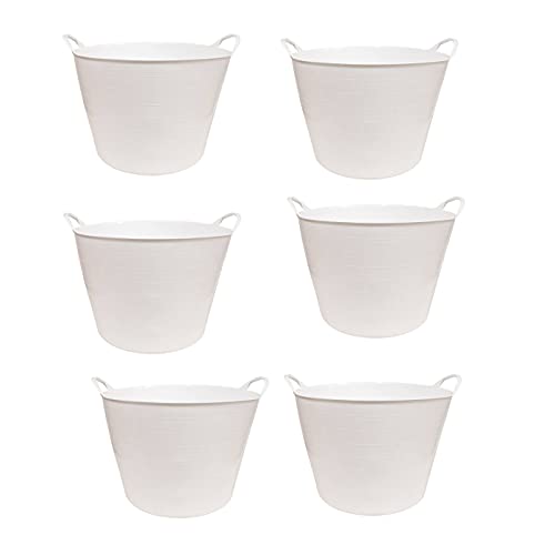 Pack de 6 Cubos de plástico alimentario, de Color Blanco, de 45 x 33 cm con Capacidad de 42 litros, con Asas, Ideal para Trabajo en hostelería, cubeta de plástico (6uds / 42 litros Blanco)
