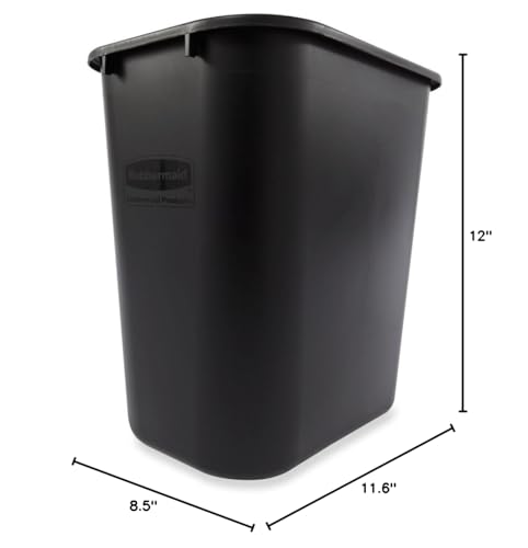 Rubbermaid Commercial Products Resin Wastebasket/Trash Can, 7-Gallon/28-Quart, Black, Plastic, for Bedroom/Bathroom/Office, Fits Under Desk/Sink/Cabinet