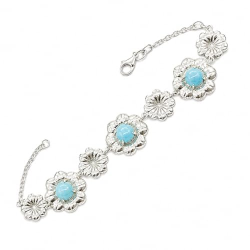 Bracelet larimar argent 925 rhodium fermoir mousqueton 7mm