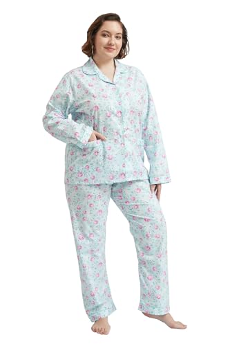 Image of GLOBAL Women Cotton Pajamas Long Sleeve PJs Button Down Sleepwear S-3XL