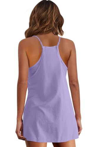 Image of Panadila Womens Summer Sleeveless Mini Dress V Neck Spaghetti Strap Sundress Athletic Short Dress with Pockets