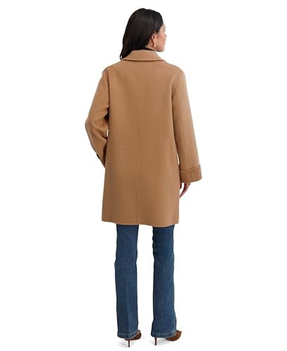Image of TAHARI Womens Relaxed Double-faced Soft Wool Topper Coat With Front Buttons, Roll Cuffs & Pick Stitch Detail