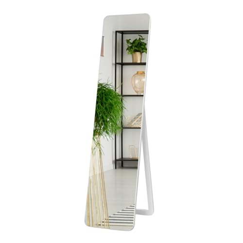 LIFEZEAL 2 in 1 Specchio da Terra e da Parete, Specchiera Adesivi a Figura Intera, Specchio Lungo con Telaio in Legno Massiccio per Camere da Letto, Spogliatoi o Salotti, 160x37cm, Bianco