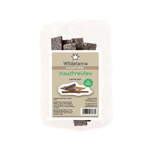 Kaustreifen Lachs pur, 5 x 12 cm | natürliche Kauartikel für Hunde | Monoprotein | Zahnpflege & Beschäftigung | Zutaten aus der EU | ohne Zusatzstoffe | hypoallergen | für Allergiker | 100% Lachs