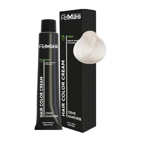 FemMas Haarfarbe Spezial Blond Silber 12.12 I Creme Haarfarbe mit Arganöl, Keratin & Ceramiden I Als dauerhafte Haarfärbung oder Tönung für strahlende, haltbare Farbergebnisse I 100 ml